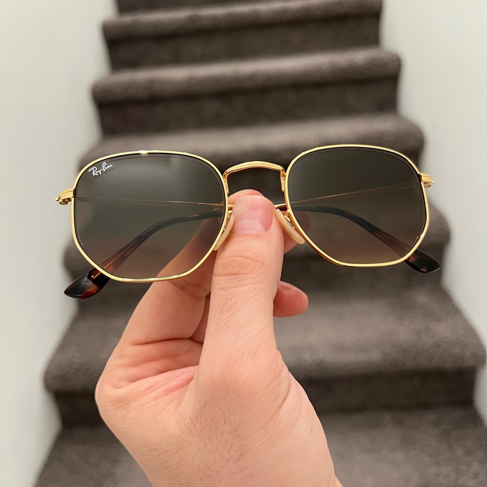 New Ray-Ban Hexagonal RB3548 Sunglasses 51mm Gold Brown Gradient - Picture 5 of 7